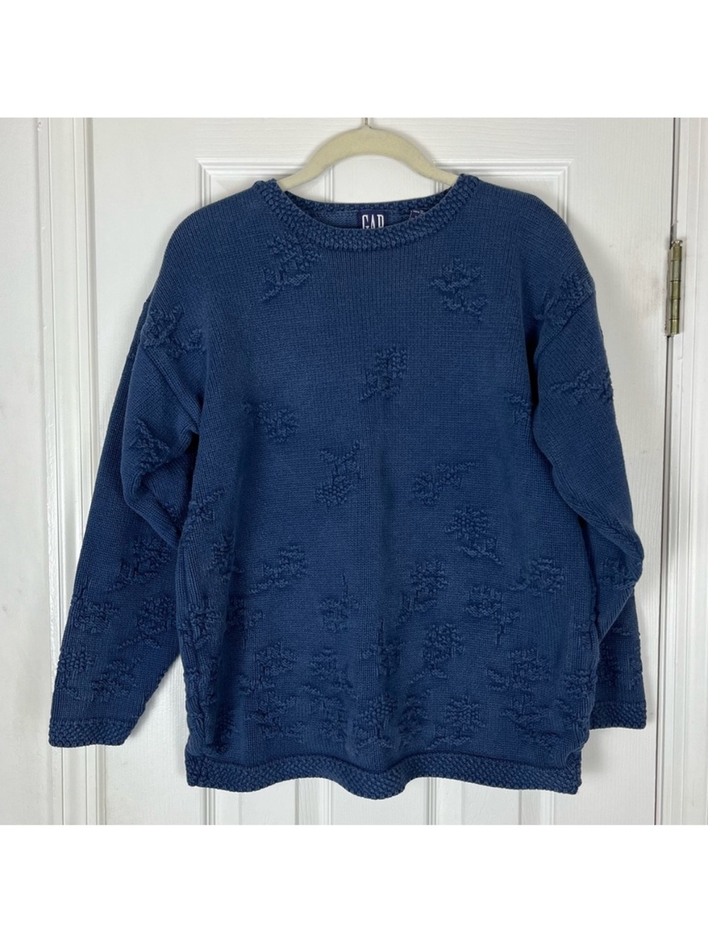 Gap Vintage Cotton Chunky Crewneck Sweater Floral Embroidered Sz M